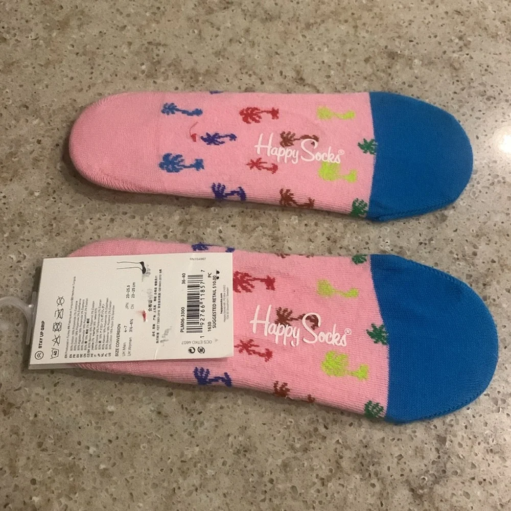 NWT Happy Socks Pink Palm Liner Socks